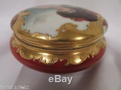 Limoges Hand Painted Portrait of young lady Jewelry Powder Trinket box Gilt