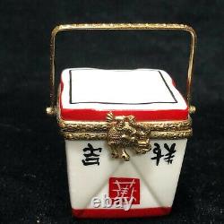 Limoges Hand Painted Rochard Take Carry Out Food Box with Fortune Cookie