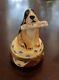 Limoges Hand Painted Trinket Box, Sitting Dog With Newspaper In Mouth