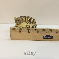 Limoges Hand Panted Piotet Crouched Cat Trinket Box Striped Tabby Signed