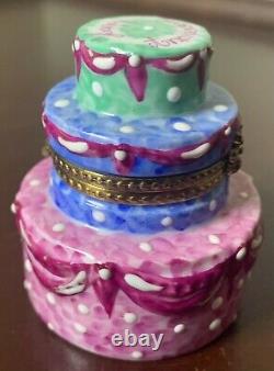 Limoges Happy Anniversary Tier Cake Trinket Box Porcelain France Peint a la Main