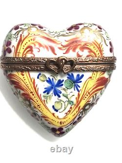 Limoges Heart Shaped Rose Trinket Box Hand Painted In France, RARE design