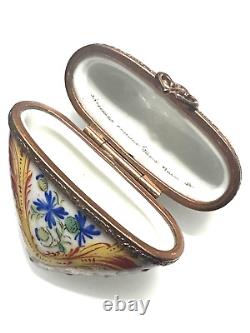 Limoges Heart Shaped Rose Trinket Box Hand Painted In France, RARE design