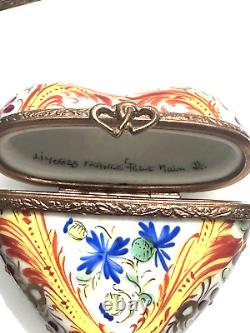 Limoges Heart Shaped Rose Trinket Box Hand Painted In France, RARE design