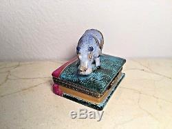 Limoges Hippopotamus on Book Peint Main RARE Vintage Hippo Trinket Box