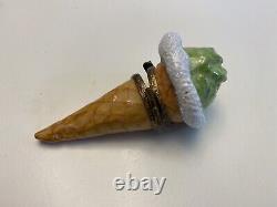 Limoges Ice Cream Cone WithScooper Clasp Hand Painted Porcelain Box NM Condition