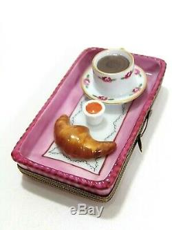 Limoges Imports Coffee & Croissant Breakfast Tray Trinket Box Peint Main France