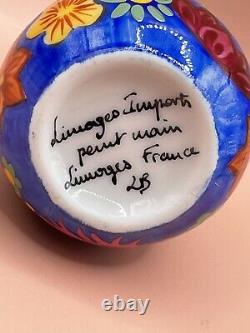 Limoges Imports France Peint Main Blue Floral Perfume Trinket Box