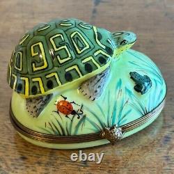 Limoges Imports Trinket Box Turtle With Frog And Ladybug Peint Main