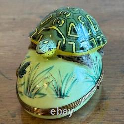 Limoges Imports Trinket Box Turtle With Frog And Ladybug Peint Main