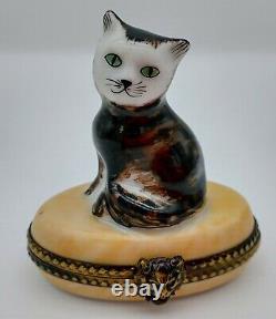 Limoges KITTEN Trinket Box -Porcelain Hand Painted in France Cat signed