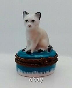 Limoges KITTEN Trinket Box -Porcelain Hand Painted in France MARQUE DEPOSEE