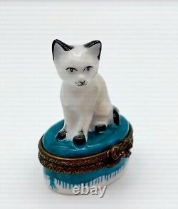 Limoges KITTEN Trinket Box -Porcelain Hand Painted in France MARQUE DEPOSEE