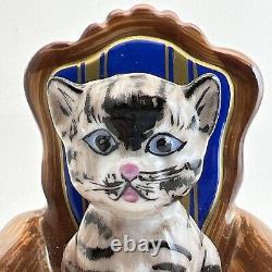 Limoges Kitten Cat Blue Striped Chair Porcelain Trinket Box Elda Creation France