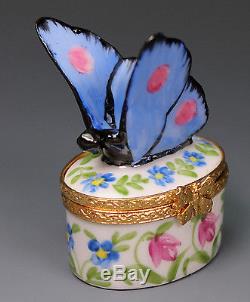 Limoges LAURE SELIGNAC Blue Butterfly Hand Painted Porcelain Box Scully Scully