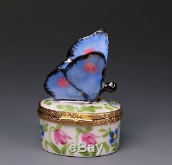 Limoges LAURE SELIGNAC Blue Butterfly Hand Painted Porcelain Box Scully Scully
