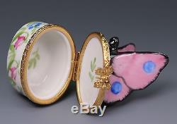 Limoges LAURE SELIGNAC Pink Butterfly Hand Painted Porcelain Box Scully Scully