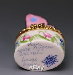 Limoges LAURE SELIGNAC Pink Butterfly Hand Painted Porcelain Box Scully Scully