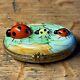 Limoges Ladybugs 1 Yellow 2 Red On A Leaf Porcelain Trinket Box Peint Main