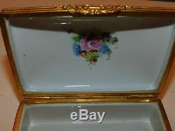 Limoges Le Tallec Porcelain & Gilt Trinket Box Handpainted Flowers Signed Base