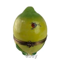 Limoges Lemon Ladybug Trinket Box Signed G. R 3.5 h