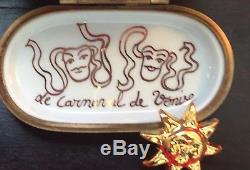 Limoges Limited Edition Carnival Jesters Porcelain signed trinket box + gold sun
