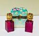 Limoges Limited Edition Floral Trinket Box With 2 Cranberry Perfume Bottles