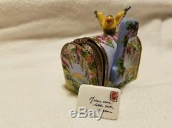 Limoges Mailbox with Letter Wisteria Bird Rochard Trinket Box France Peint Main