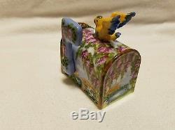 Limoges Mailbox with Letter Wisteria Bird Rochard Trinket Box France Peint Main