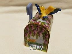 Limoges Mailbox with Letter Wisteria Bird Rochard Trinket Box France Peint Main