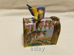 Limoges Mailbox with Letter Wisteria Bird Rochard Trinket Box France Peint Main