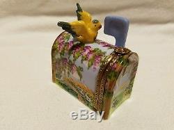 Limoges Mailbox with Letter Wisteria Bird Rochard Trinket Box France Peint Main