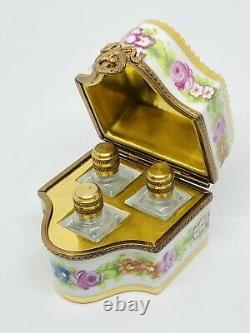 Limoges Marque Deposee Rehausse Main Perfume Bottle Holder Trinket Box