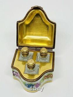 Limoges Marque Deposee Rehausse Main Perfume Bottle Holder Trinket Box