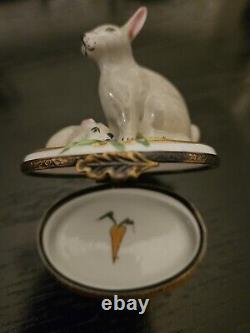 Limoges Mother And Baby Rabbit Trinket Box Peint Maint