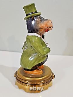 Limoges PARRY VIELLE Trinket Box Rich Banker Hippo withCigar golden base 4