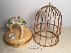 Limoges Parrots in Bird Cage ARTORIA #1005 Peint main RARE Vintage Box