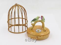 Limoges Peint Main Artoria Parrots in Bird Cage (#1005) Pill Trinket Box