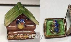 Limoges Peint Main Box Bird House Birdhouse Baby Birds Inside! Mint Condition