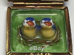 Limoges Peint Main Box Bird House Birdhouse Baby Birds Inside! Mint Condition