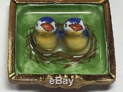 Limoges Peint Main Box Bird House Birdhouse Baby Birds Inside! Mint Condition