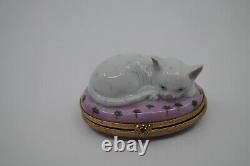 Limoges Peint Main Cat Kitten Porcelain Trinket Box