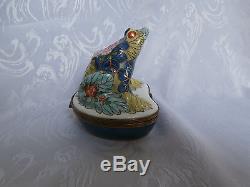 Limoges Peint Main Chamart Floral Frog Lily Pad Hinged Trinket Box Vintage Rare