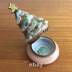 Limoges Peint Main Christmas Tree Trinket Box with Gold Chain Puy de Dome Numbered