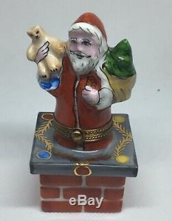 Limoges Peint Main France Christmas Santa Chimney gifts Trinket Box rare