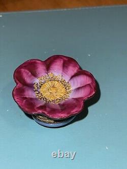 Limoges Peint Main France Sunflower Flower Shaped Porcelain Trinket Box