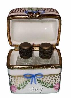 Limoges Peint Main France Trinket Box Chest With 2 Perfume Bottles Eximious