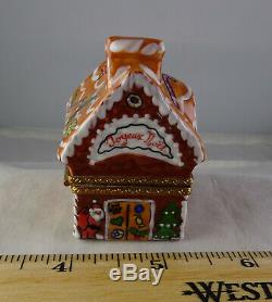 Limoges Peint Main Gingerbread House Enamel Trinket Box