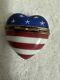 Limoges Peint Main Heart Trinket Box Red White Blue Stars Stripes Rochard Signed