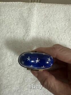 Limoges Peint Main Heart Trinket Box Red White Blue Stars Stripes Rochard Signed